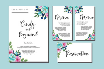Wedding invitation frame set, floral watercolor hand drawn Peony Flower design Invitation Card Template
