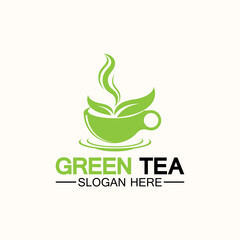 Tea cup logo vector design.Green tea vector logo template.