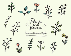 手描きの植物のイラストのセット 葉 花 シンプル 素材 おしゃれ 葉っぱ Background Wall Mural Backgrou Yugoro