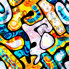Fototapeta premium bright graffiti geometric seamless pattern grunge effect