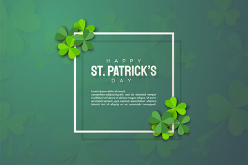 Fototapeta st patrick's day background with green leaves and thin rectangular lines.
 obraz
