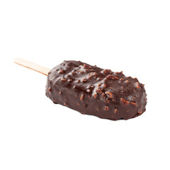 Isolated chocolate and nuts ice cream popsicle on the white background