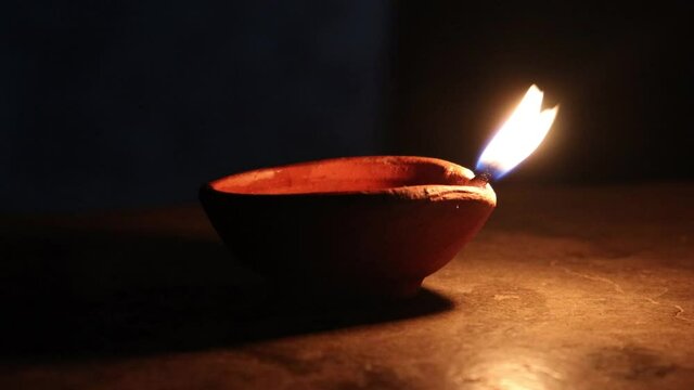 Indian festival diwali night burning oil lamp for diya