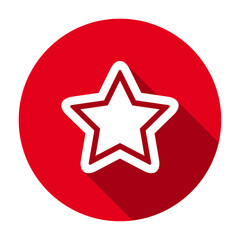 Obraz premium Red flat round star with outline icon, button with long shadow isolated on a white background. Vector illustration.