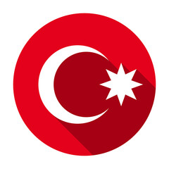 Obraz premium Red flat round national emblem of the Republic of Azerbaijan icon, button with long shadow isolated on a white background. Vector illustration.