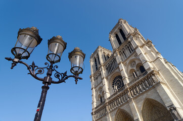 Fototapeta na wymiar Paris street lamp and Notre-Dame cathedral