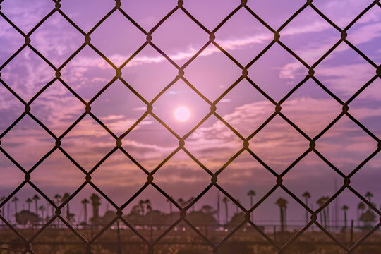 Black metal fence during sunset