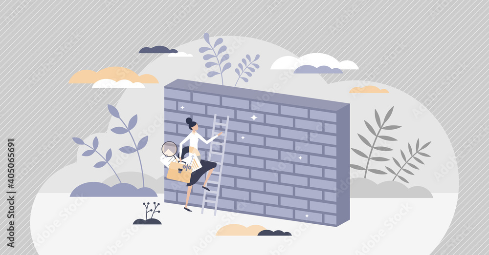 Aufkleber overcoming obstacles or problem with business persistence tiny person concept