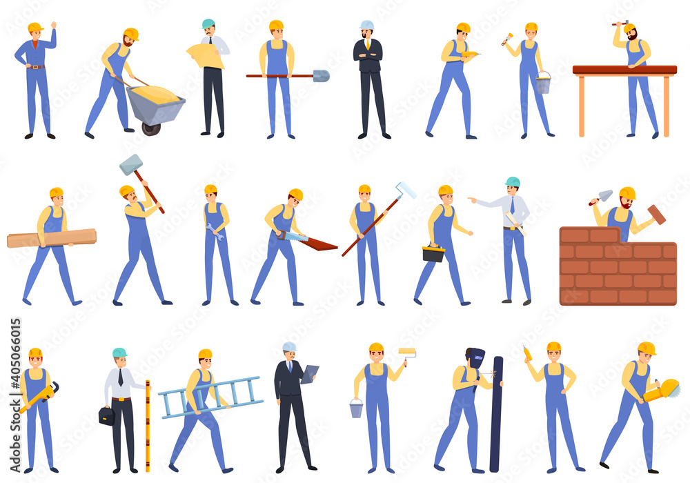 Poster builder icons set. cartoon set of builder vector icons for web design