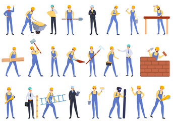 Fototapeta na wymiar Builder icons set. Cartoon set of builder vector icons for web design