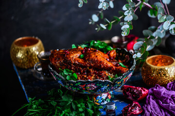 Fototapeta na wymiar Persian Honey Glazed Chicken and Jeweled Rice