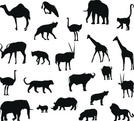 Silhouettes of animals of africa. African fauna.