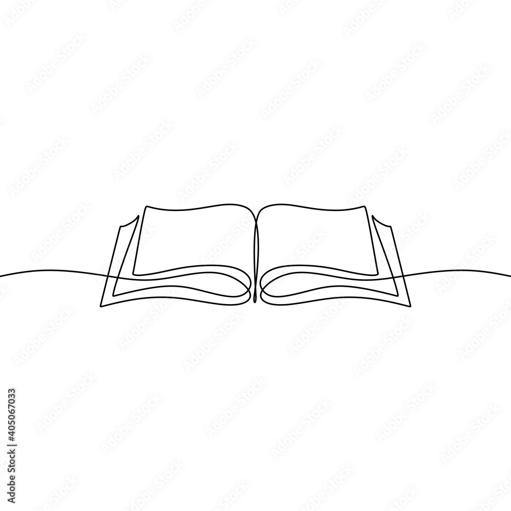 Poster opened book one line drawing banner. continuous hand drawn minimalist minimalism design isolated on 