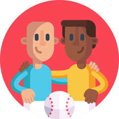 Fototapeta premium Baseball, softball sport game vector flat icons. Ball, bat, field, helmet, pitching machine, catcher mask. Linear signs set, championship pictograms with editable stroke for event, equipment store. 