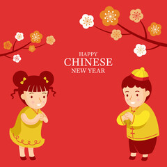Chinese Kids Greeting New Year Character Background