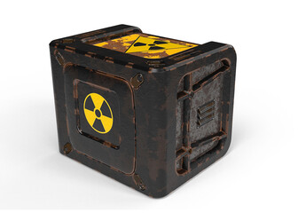 3D render of a container for storing and transporting radioactive substances (game design)