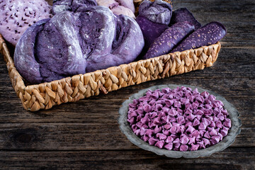 Homemade purple carrot and beet bread on the table