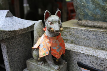 fox god statue in japan, kyoto, in fushimi inari tisha shrine
