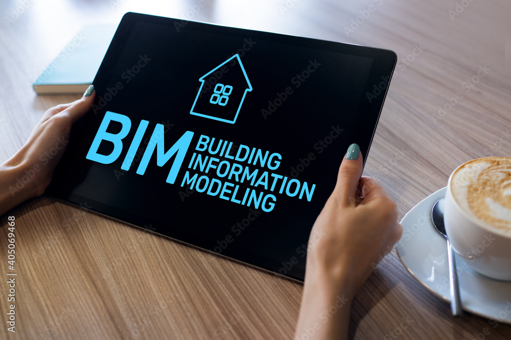 Poster bim - building information modeling concept on screen.