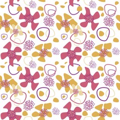 Vector line drawing illustration with abstract shape.Tropical flowers and dots. Abstract versatile art pattern. For fabric, wrapping paper, notepad, notebook, flyer, cover, banner, textile, etc.