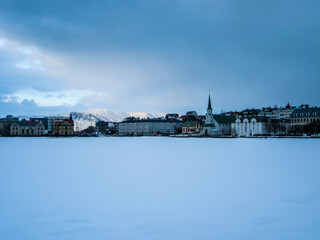 Fototapeta premium Winter landscape in Reykjavik, Iceland, Northern Europe