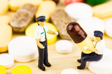 Drug prescription for treatment medication. Pharmaceutical medicament, cure in container for health. Pharmacy theme, capsule pills with medicine antibiotic in packages.closeup,Medicine or capsules.