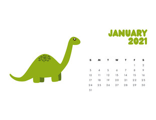 2021 Dinosaur Calendar, Dino Calendar 2021, Kids Room Wall Art, Sunday Start Printable Calendar, Monthly Landscaped Calendar for Kids