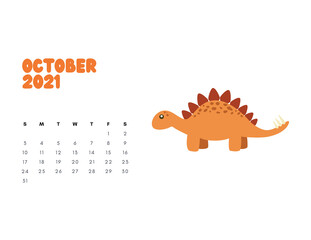 2021 Dinosaur Calendar, Dino Calendar 2021, Kids Room Wall Art, Sunday Start Printable Calendar, Monthly Landscaped Calendar for Kids