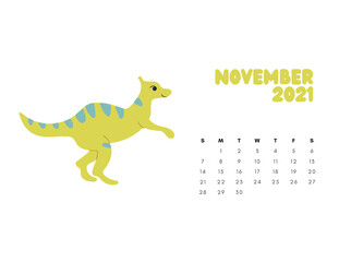 2021 Dinosaur Calendar, Dino Calendar 2021, Kids Room Wall Art, Sunday Start Printable Calendar, Monthly Landscaped Calendar for Kids