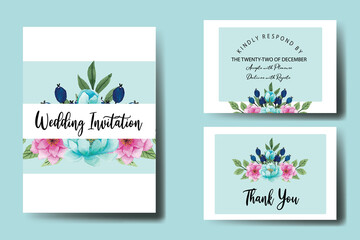 Fototapeta na wymiar Wedding invitation frame set, floral watercolor hand drawn Peony Flower design Invitation Card Template 