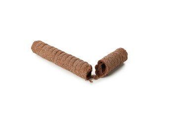 Chocolate wafer roll isolated on white background