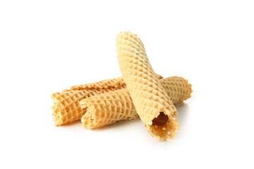 Wafer rolls with condensed milk isolated on white background