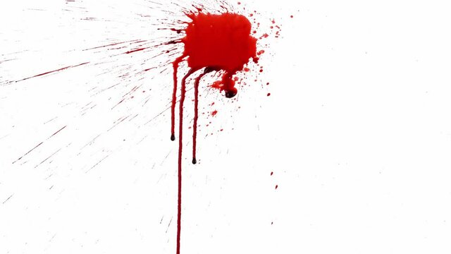Blood splashing on a white background and dripping down, a horrible feeling