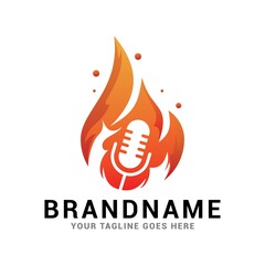 Logo podcast with blazing fire icon vector template.