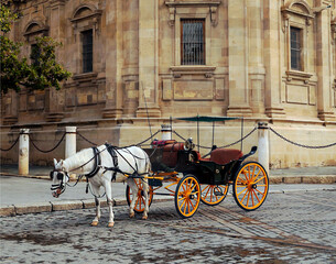 Horse carriage in front of the Giralda in Seville