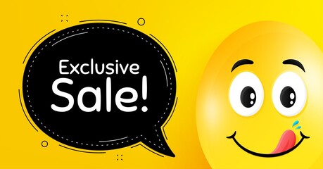 Exclusive Sale. Easter egg with yummy smile face. Special offer price sign. Advertising Discounts symbol. Easter smile character. Exclusive sale speech bubble. Yellow yummy egg background. Vector