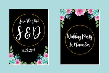 Wedding invitation frame set, floral watercolor hand drawn Peony Flower design Invitation Card Template
