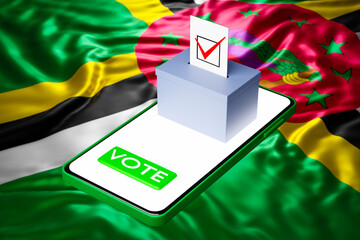 3d illustration of a voting box with a billboard standing on a smartphone, with the national flag...