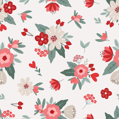 Valentine's day seamless pattern background with flowers and hearts, bohemian Valnetine's day collection. Love Digital paper for scarpbooking, fabric, textile, wallpaper, stationery design.