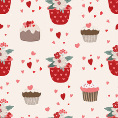 Valentine's day seamless pattern background with flowers and hearts, bohemian Valnetine's day collection. Love Digital paper for scarpbooking, fabric, textile, wallpaper, stationery design.