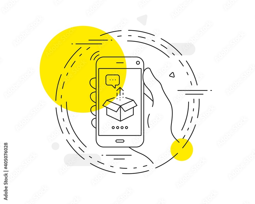 Poster send box line icon. mobile phone vector button. open delivery parcel sign. cargo package symbol. sen
