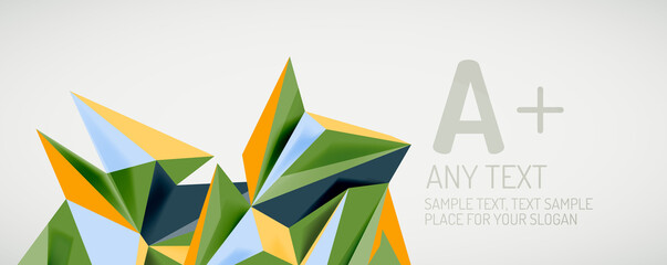 Vector triangle geometric backgrounds. Low poly 3d shape on light backdrop. Vector illustration for covers, banners, flyers and posters and other designs