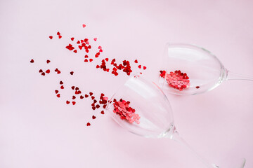 Red heart confetti on February 14 for Valentine's Day