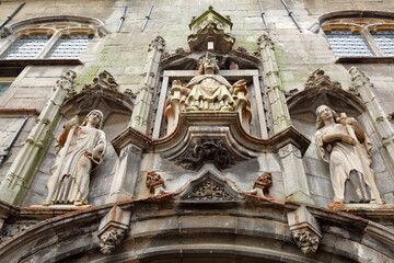 Gistpoort, the gothic access gate to the Abbey (Abdij) of Middelburg, Zeeland, Netherlands, with its impressive carvings