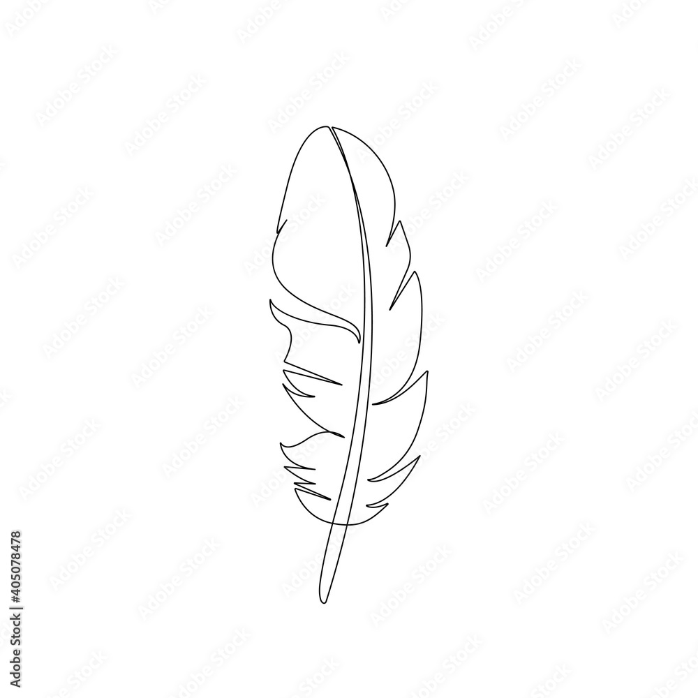 Poster feather continuous one line drawing. one line feather abstract illustration. minimalist design. abst