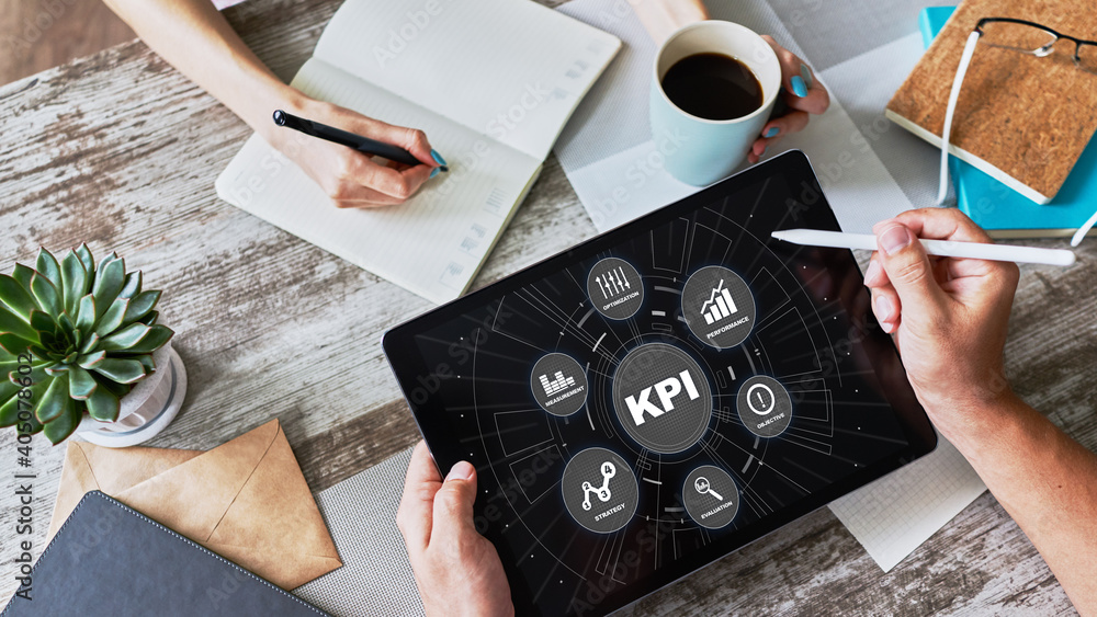 Aufkleber kpi - key performance indicator. business process efficiency improvement.