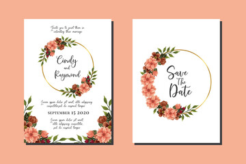 Wedding invitation frame set, floral watercolor hand drawn Dahlia Flower design Invitation Card Template
