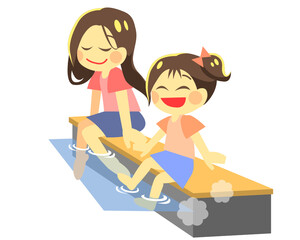 足湯を楽しむ女性の家族※Affinity Designerにて作成