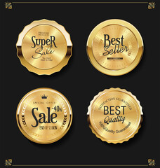 Collection of golden badges labels and tags