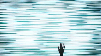 Blue and white stripe textile with shadow of a hand 